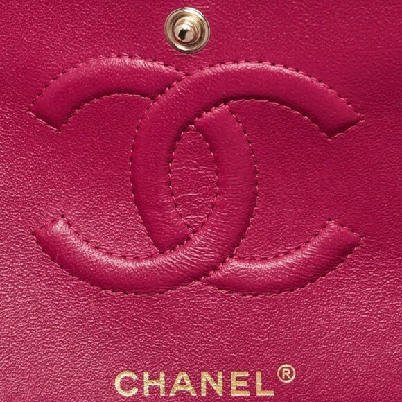 Chanel Fuchsia Chevron Quilted Lambskin Leather Classic Medium Double Flap Bag - Picture 7 of 11